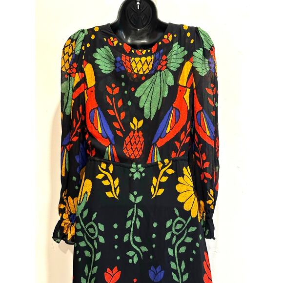 Farm Rio Georgette maxi floral long sleeved v neck dress size Petite Small - Picture 10 of 15